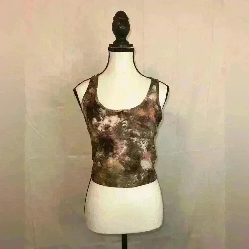 Calvin Klein Womens Printed Racerback Cropped Tank Top,Ice Leopard Java Size Med